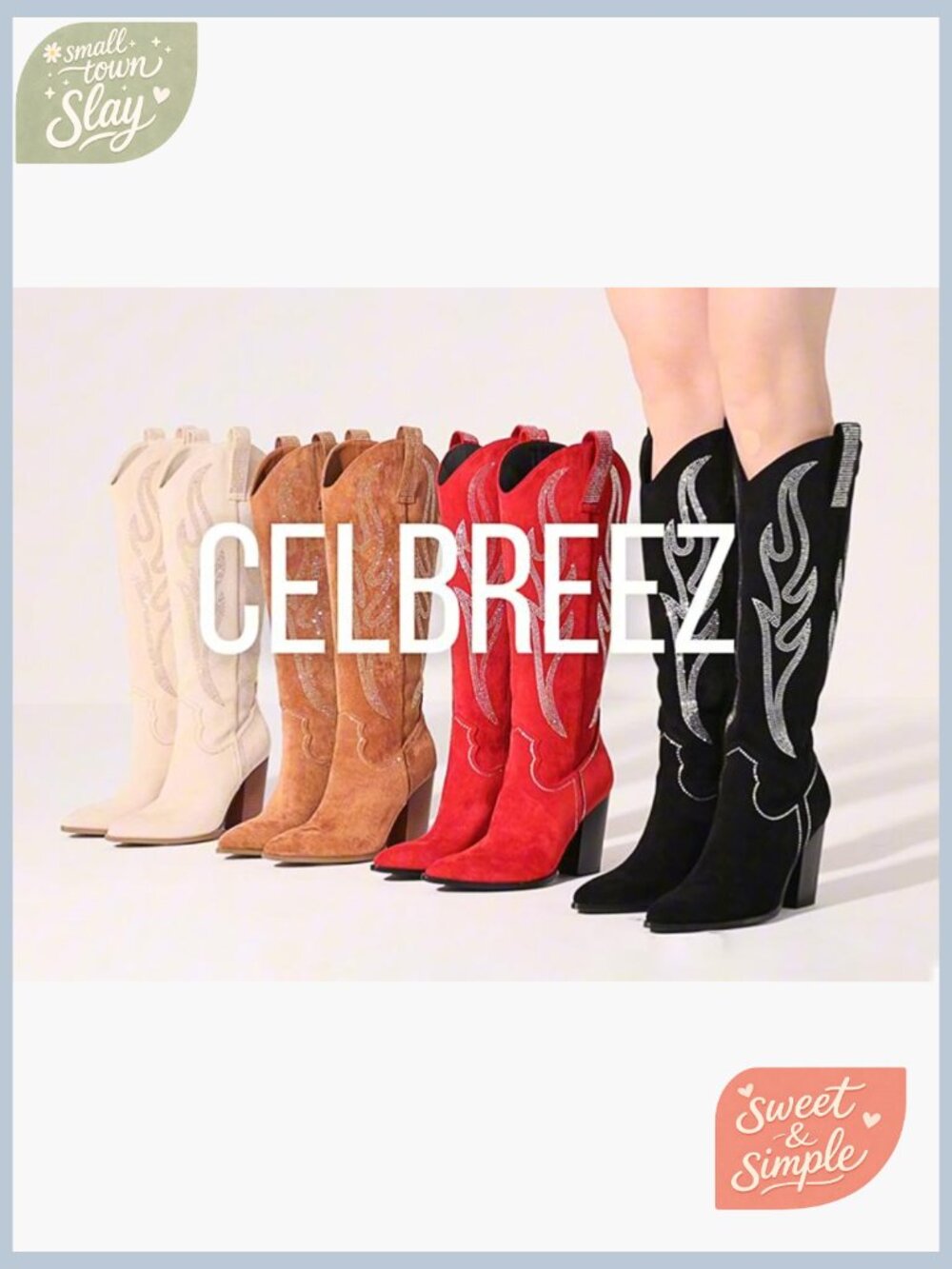 Knee High Cowboy Boots Pointed Toe Chunky Heel Side Zip Western Boots - Picture 7 of 7